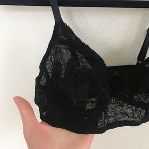 XS Black Lace Bralette Bra Lingerie Top Set